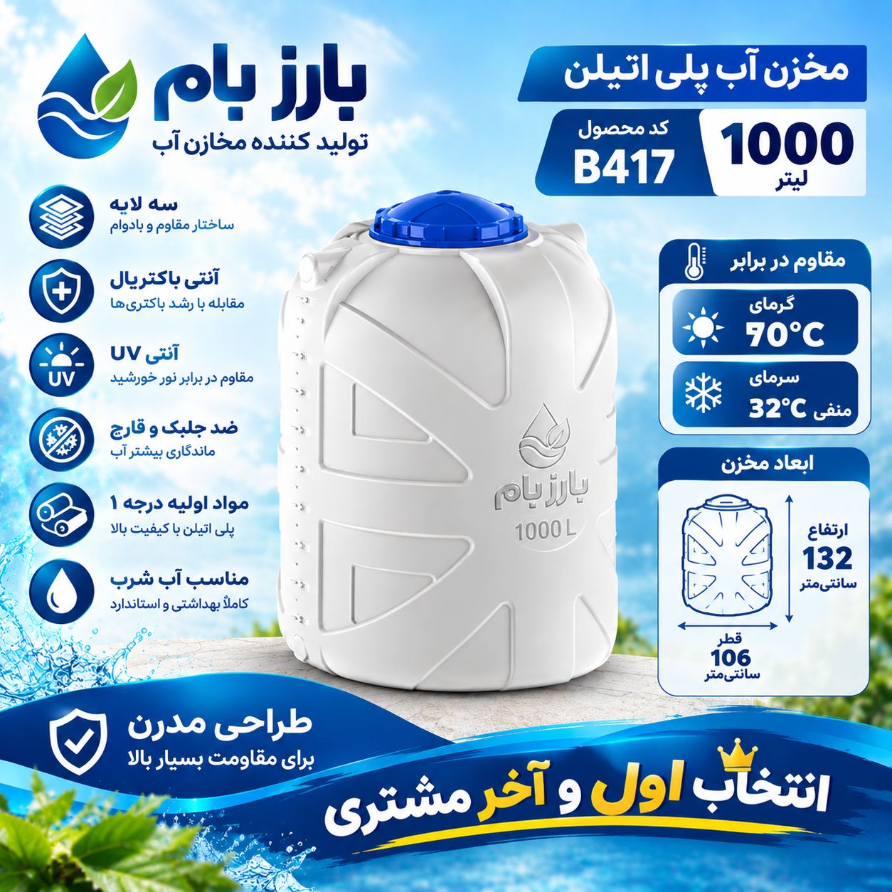 مخزن آب 1000 لیتری بارزقطران